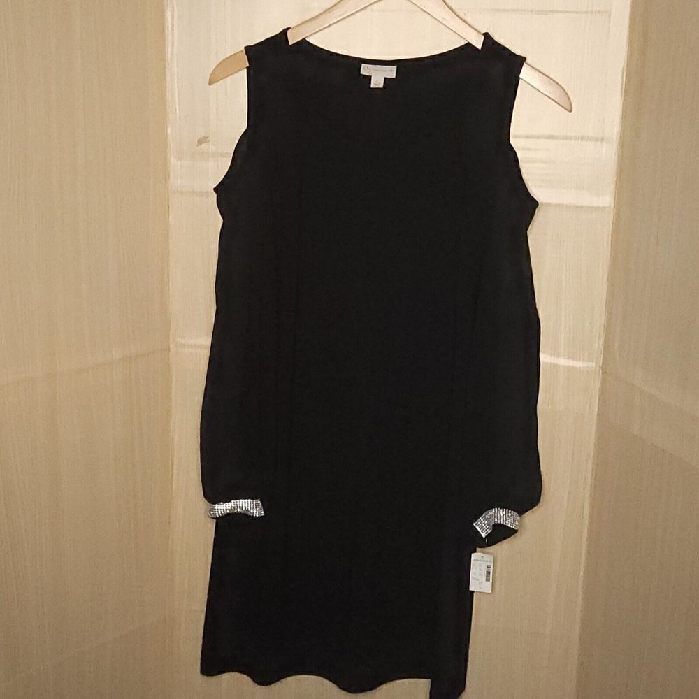 Established 1962 New Black Stretchy Cold Shoulder Sheer Sleeve Bling Dre…